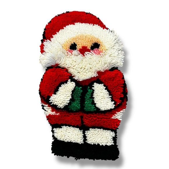 VTG Bucilla Santa Latch Hook Christmas Card Holder Wall Hanging Handmade 12x22” - Picture 1 of 8